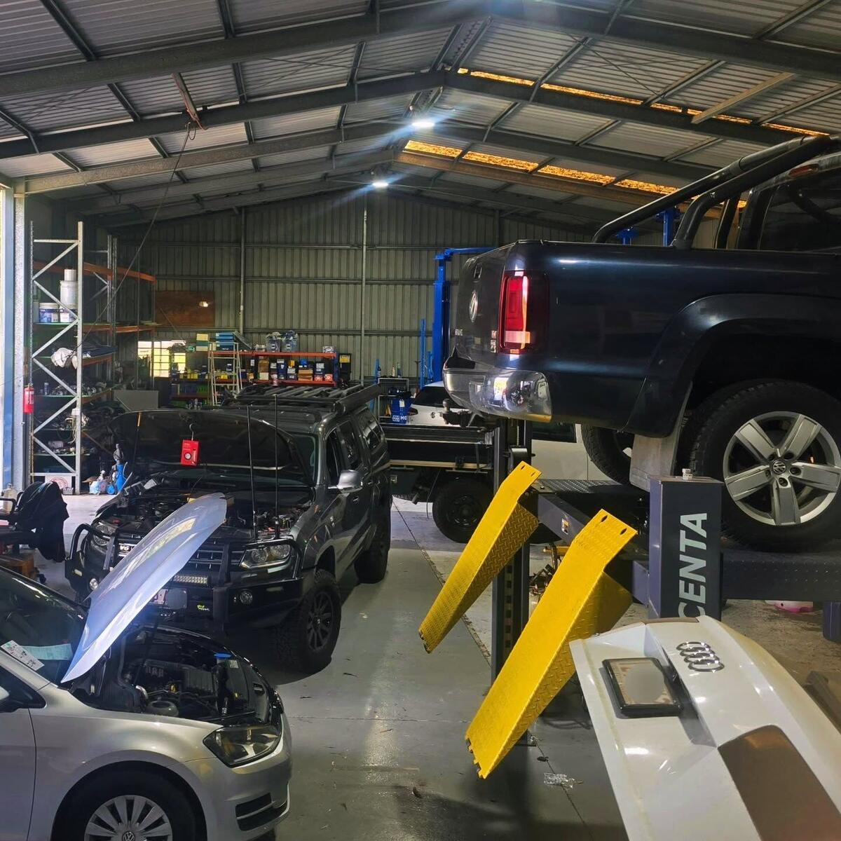 VW, Audi and Skoda vehicles being serviced inside the VAS Mechanical workshop